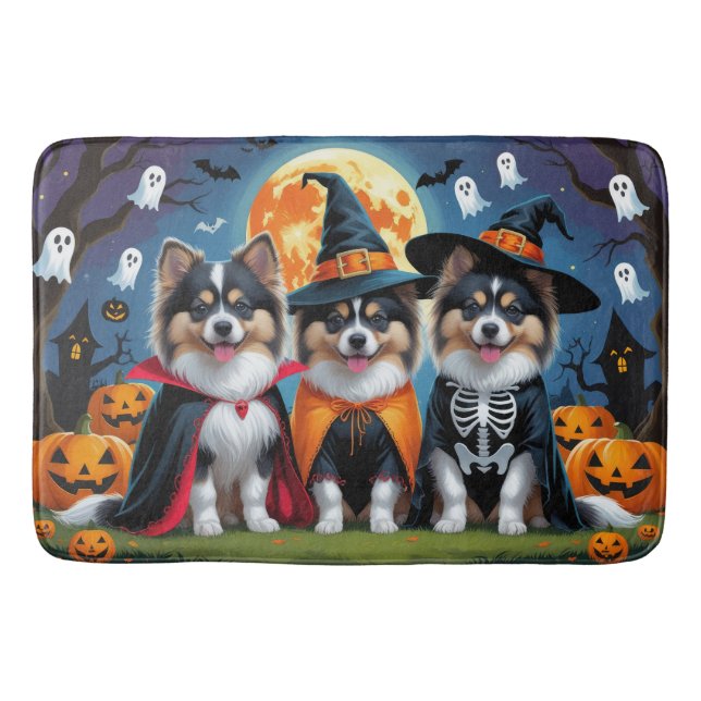 Tapete De Banheiro Keeshond Dogs Pumpkin Halloween Engraçado (Frente)