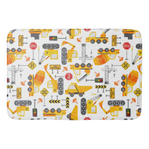 Tapete De Banheiro Kids Watercolor Construction Vehicle