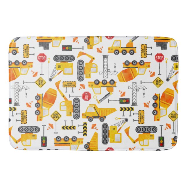 Tapete De Banheiro Kids Watercolor Construction Vehicle (Frente)