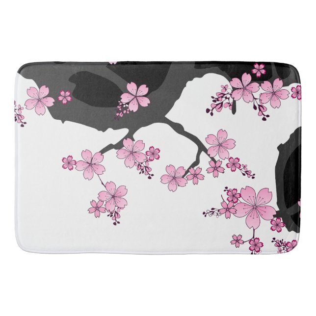 Tapete De Banheiro Kimono Black e White Pink Sakura (Frente)