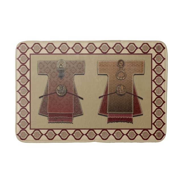 Tapete De Banheiro Kimonos Dourado e Vermelho (Frente)
