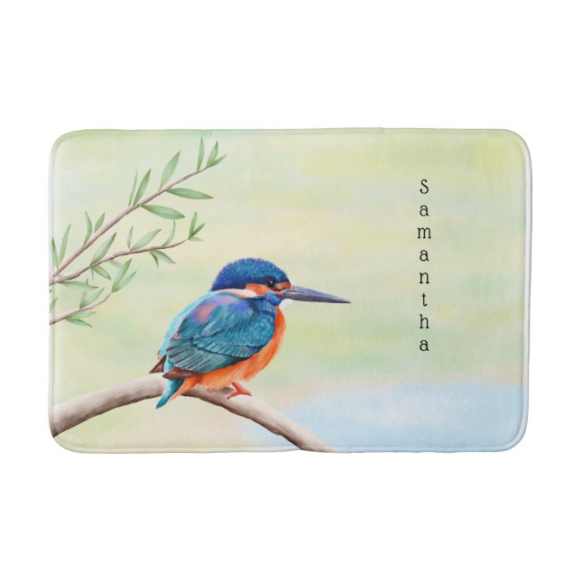 Tapete De Banheiro Kingfisher Watercolor Blue Orange Bird (Frente)