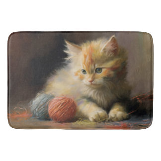 Tapete De Banheiro Knit Acontece Laranja Kitten Brincando Com Yarn