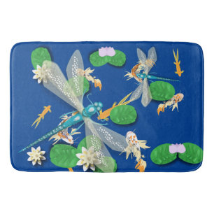 Tapete De Banheiro Koi Carp, Water Lily e Blue Dragonflies