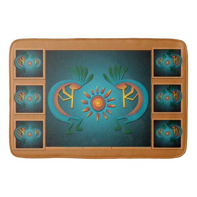 Tapete De Banheiro Kokopelli com Sun Teal Design 3 (Frente)