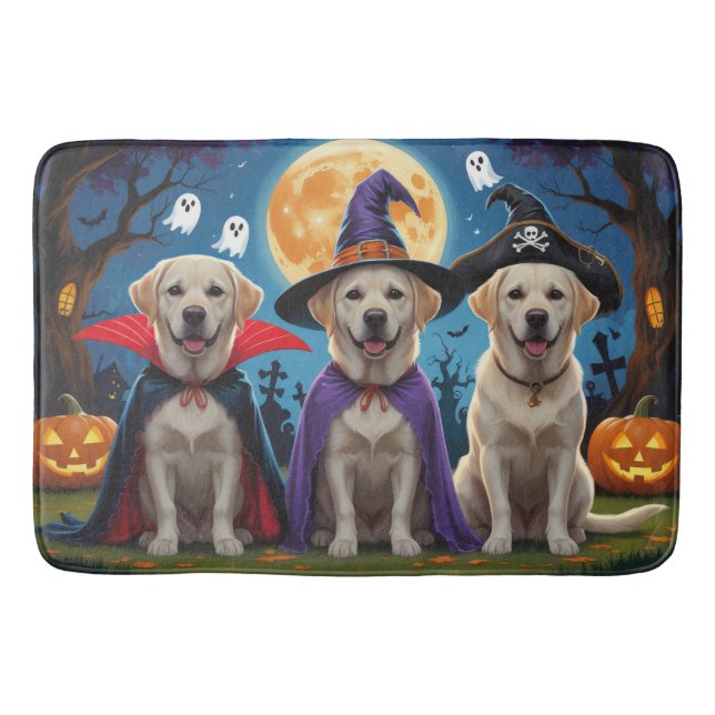 Tapete De Banheiro Labrador Dogs Pumpkin Halloween Engraçado (Frente)