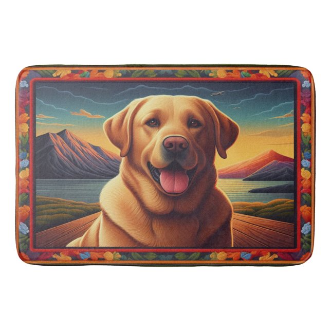 Tapete De Banheiro Labrador Retriever Dog Paisagem floral (Frente)