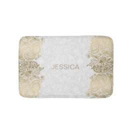 Tapete De Banheiro Lace Floral Dourado E Branco Elegante