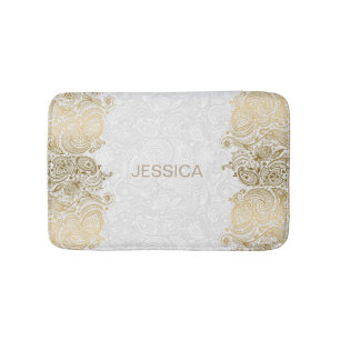 Tapete De Banheiro Lace Floral Dourado E Branco Elegante