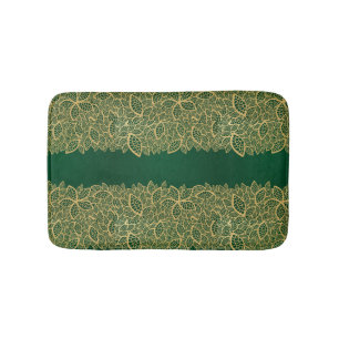 Tapete De Banheiro Laço dourado da folha no fundo verde