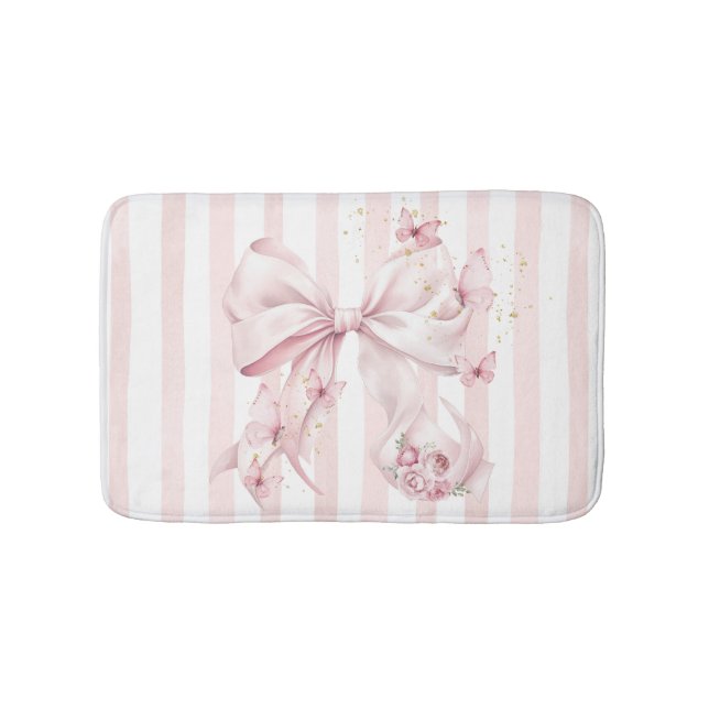Tapete De Banheiro Laço Rosa Suave com Borboletas (frente)