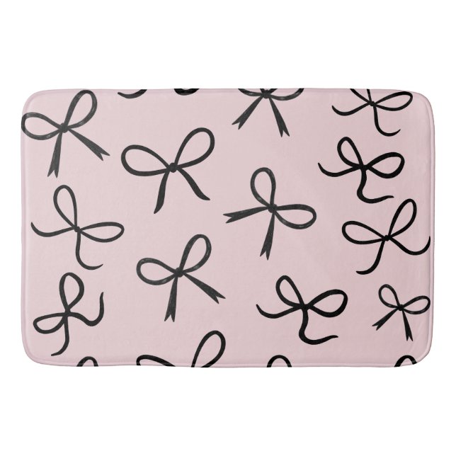 Tapete De Banheiro Laços Pretos Pequenos Fofo da Moda Rosa (Frente)