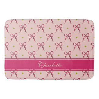 Tapete De Banheiro Laços Rosa Quente Bolinhas Verdes