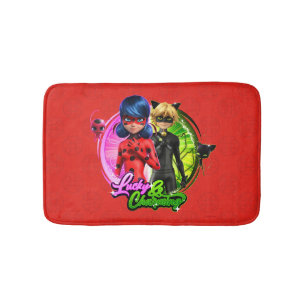 Tapete De Banheiro Ladybug e Cat Noir Sortudo e encantador