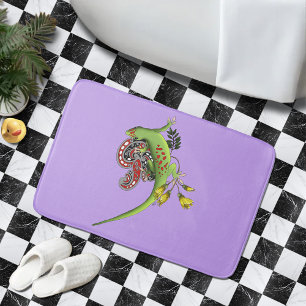 Tapete De Banheiro Lagarto Verde Tribal Lavanda Vermelho