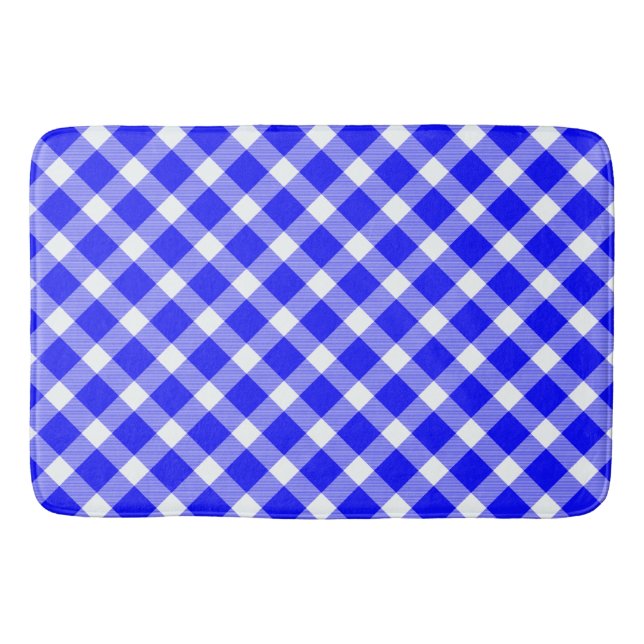 Tapete De Banheiro Lâmpada De Mesa De Padrão De Tartan Branco E Azul  (Frente)