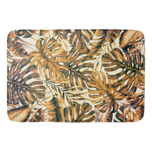 Tapete De Banheiro Laranja Dourado Folhas de Palma Tropical Verão Ilh