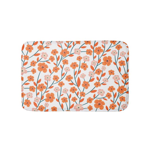 Tapete De Banheiro Laranja Floral Pastel Branco Sem Costura (frente)