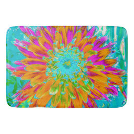 Tapete De Banheiro Laranja Tropical e Dália Rosa Quente