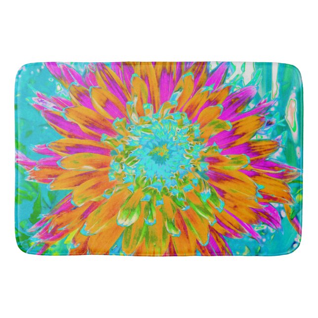 Tapete De Banheiro Laranja Tropical e Dália Rosa Quente (Frente)