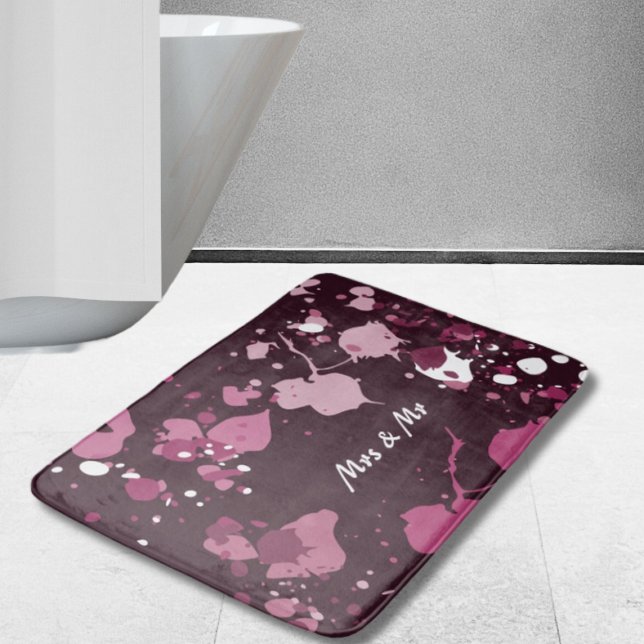 Tapete De Banheiro Largas de abertura do Splatter de Tinta Rosa Púrpu (Abstract Purple Pink Paint Splatter Splash Drops Bath Mat)