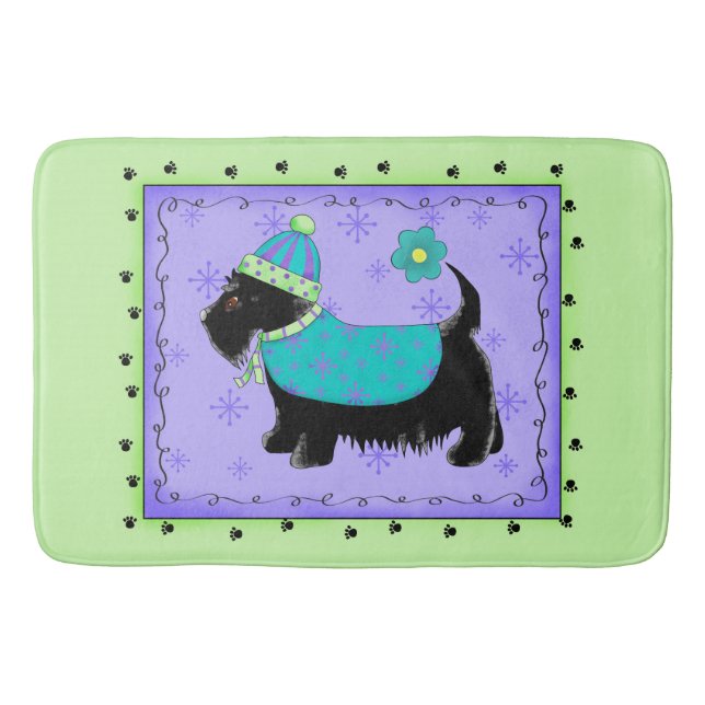 Tapete De Banheiro Lavanda de decoração de cães escoceses pretos (Frente)