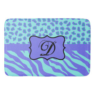 Tapete De Banheiro Lavanda de Turquesa Zebra Leopardo Monograma