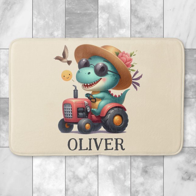 Tapete De Banheiro Legal Trex Dinossaur Farmer Trator Vermelho Condut (Criador carregado)