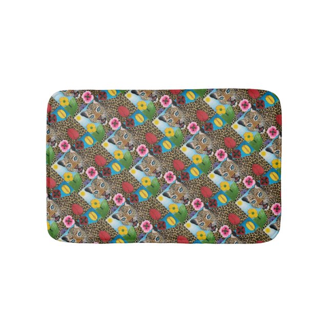 Tapete De Banheiro Leopard And Flowers Custom Small Bath Mat (frente)