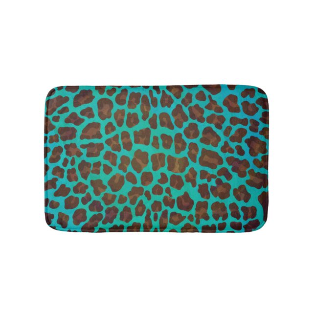 Tapete De Banheiro Leopard Brown e Teal Impressão (frente)
