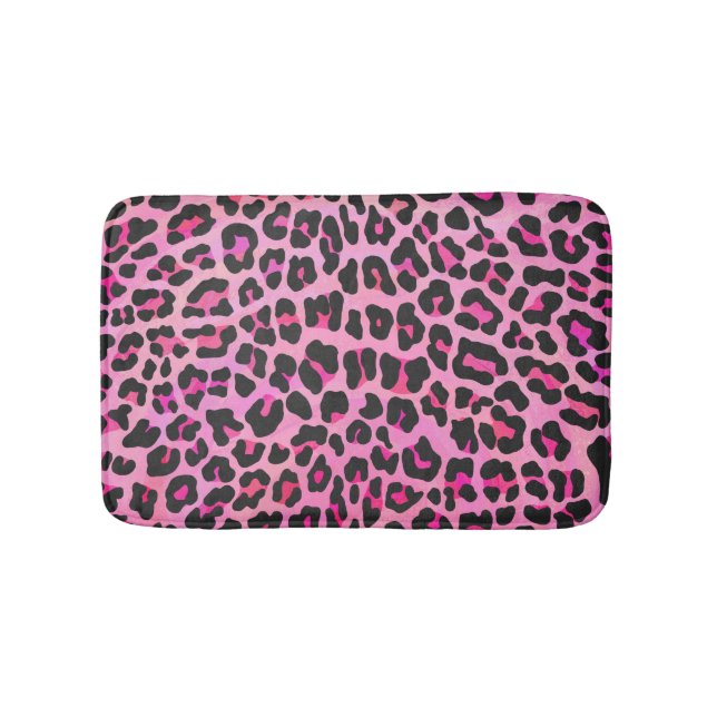 Tapete De Banheiro Leopardo, Impressão preto e rosa quente (frente)