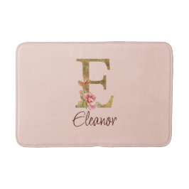 Tapete De Banheiro Letra Personalizada E Dourada com Rosas Cor-de-Ros