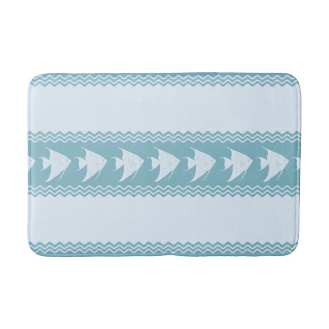 Tapete De Banheiro Light Blue Coastal Angelfish Stripes (Frente)