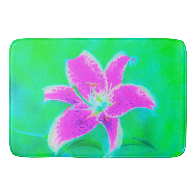 Tapete De Banheiro Lily, com Stargazer Rosa Quente, em Turquesa e Ver (Frente)