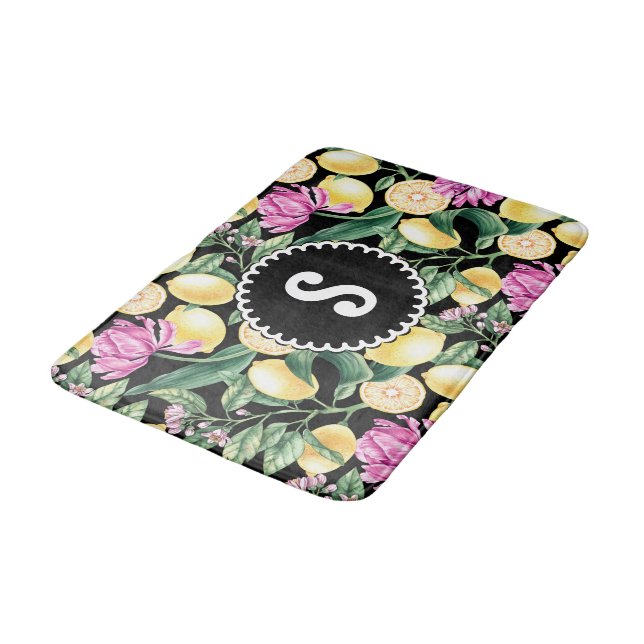 Tapete De Banheiro Limões e Tulipas Padrão Floral | Citrus Monograma (Angulado)