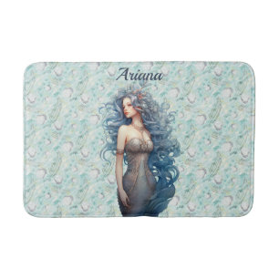 Tapete De Banheiro Linda Sereia de Cabelo Azul