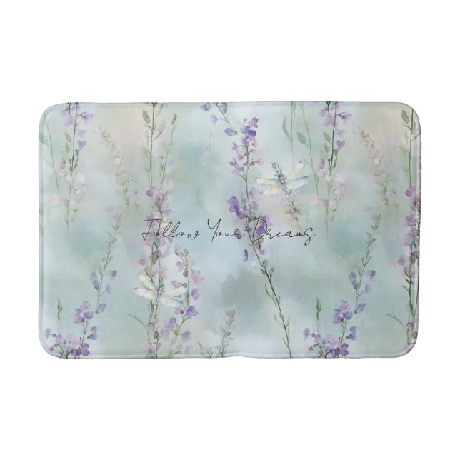 Tapete De Banheiro Lindas Flores de Lavanda Românticas Libélulas (Frente)