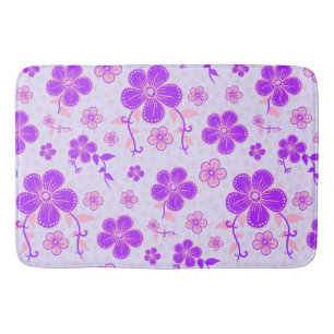 Tapete De Banheiro Lindo Impresso Floral Roxo e Rosa em Lavanda