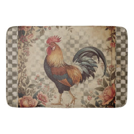 Tapete De Banheiro Lindo Padrão de Galo e Flores Vintage