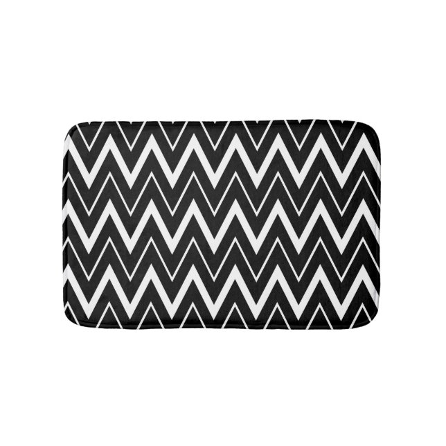 Tapete De Banheiro Listras Chevron Preto Branco (frente)