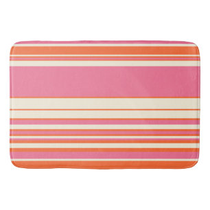 Tapete De Banheiro Listras Complexas - Rosa, Laranja e Creme