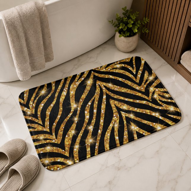 Tapete De Banheiro Listras de Zebra Cintilantes Padrão (Criador carregado)