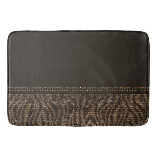 Tapete De Banheiro Listras de Zebra Dourado Marrom Impressão de Anima