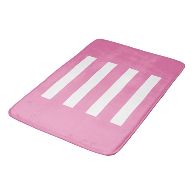 Tapete De Banheiro Listras no meio. Rosa e branco. (Angulado)