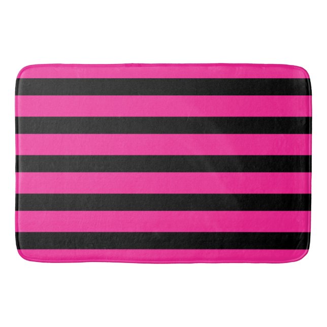 Tapete De Banheiro Listras Pretas e Rosa Vibrante Moda (Frente)