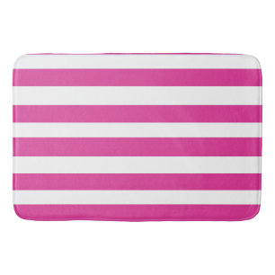 Tapete De Banheiro Listras Rosa Vibrante e Branco
