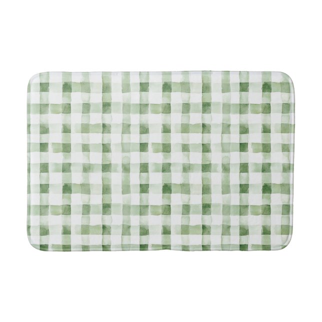 Tapete De Banheiro Listras Xadrez Verde Branco (Frente)