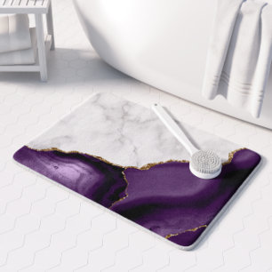 Tapete De Banheiro Lítima Dourada de Agitação Roxa de Ângulo Branco