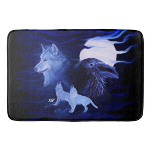 Tapete De Banheiro Lobos e Raven com lua de cheio
