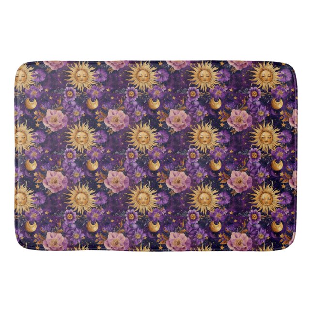 Tapete De Banheiro Lua e estrelas planas plurais, roxas (Frente)